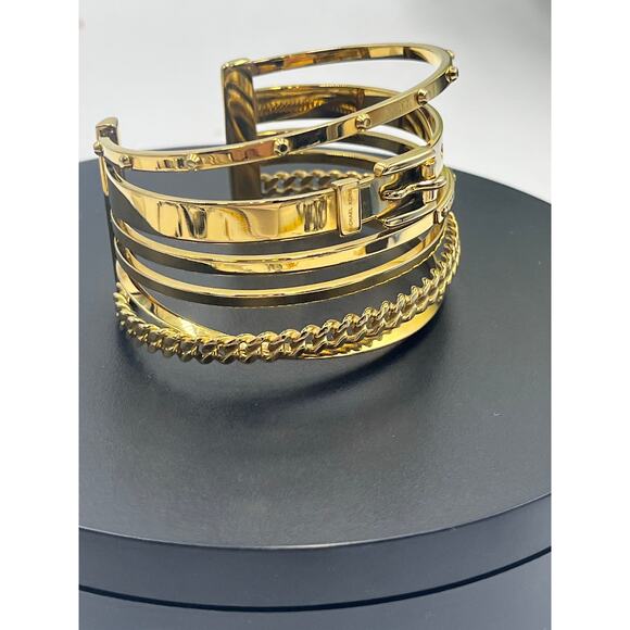 Michael Kors Heritage Astor Collection Frozen Open Layered Stacked Cuff Bracelet - Picture 3 of 10